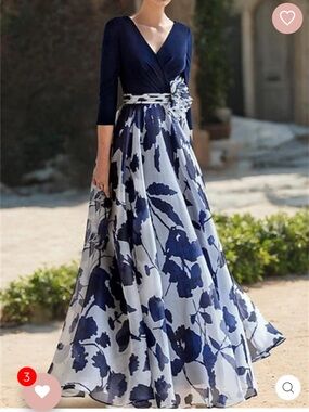 Elegant Navy and White Floral Wrap Maxi Dress